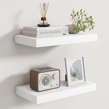 Imagem de Prateleiras flutuantes para parede, conjunto de 2 prateleiras flutuantes de madeira real, 20 cm, prateleira de parede de madeira rústica para decoração de casa, prateleiras de armazenamento profundo