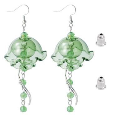 Imagem de Pandahall 1 par de brincos de vidro de água-viva, pingentes com borlas, pingentes com tema de oceano, enfeite de flor, pingente de pendurar para mulheres, fazer joias (verde oliva)