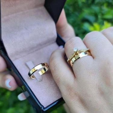 Imagem de Par de Alianças de Casamento em Ouro 10k Laterais Chanfradas 3mm 2g. S