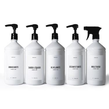 Imagem de Kit Lavanderia com 5 Frascos 1L  Válvula Alta Vazão  Spray - Bemhaus