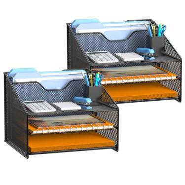 Imagem de Organizador de arquivos de mesa Samstar com 3 bandejas de papel e 2 pr