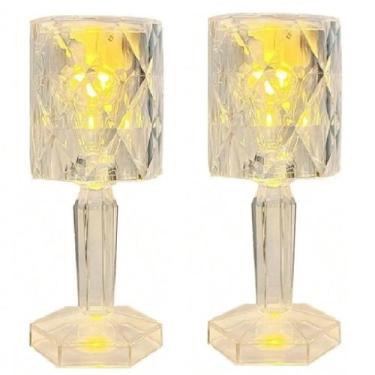 Imagem de 2 Mini Abajur Cristal Luz Led Amarelo Suave para Quarto Decoração - Fx