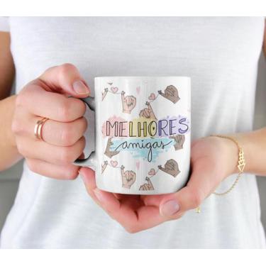 Imagem de Caneca Cerâmica Branca Melhores Amigas - Caneca Amarela