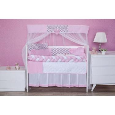 Imagem de Kit Berço Trança Completo Menino Menina 11 Peças Rosa Azul - F.V Enxov