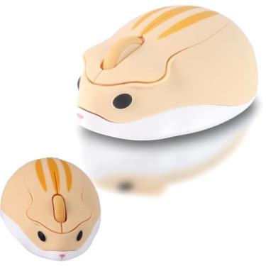 Imagem de elec Space Mouse sem fio em forma de hamster de animal fofo - design silencioso de 3 botões para laptop e PC; inclui clipe de cabo de cor aleatória - mouse de computador perfeito