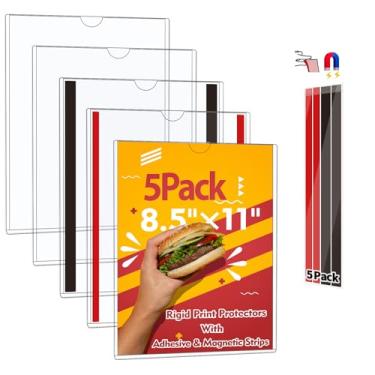 Imagem de JR-MOV Suporte magnético para letreiro 21 x 28 cm - Suporte de plástico rígido para parede com molduras adesivas reutilizáveis, moldura magnética para janela de porta de geladeira, protetores de