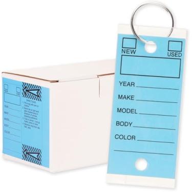 Imagem de Etiquetas de chave genuínas - azul | Etiquetas autoprotetoras autolaminadas 250 peças com 250 anéis por pacote | Etiquetas de chave de carro da concessionária