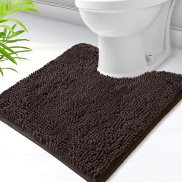 Imagem de AINAHYVA Tapete de banheiro em forma de U, tapetes de banheiro de chenille super absorventes e forro antiderrapante de PVC forte para tapetes higiênicos em forma de U, lavável na máquina, tapetes de