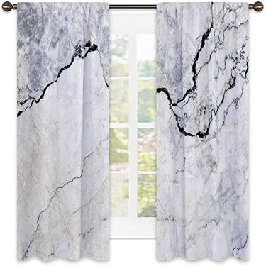 Imagem de Cortinas blecaute de mármore para quarto - Cortinas escurecidas com isolamento térmico para sala de estar, L 132 x C 239 cm cinza