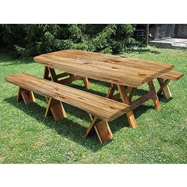 Imagem de Capa de mesa de piquenique de prancha de madeira com capas de banco, estampa de textura de prancha de madeira, para uso ao ar livre, parque, terraço, 81 x 182 cm
