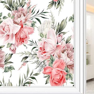 Imagem de Película de janela de privacidade de flores, textura de estilo floral, filme de vidro para sala de estar e escritório em casa, L90 x C 190 cm