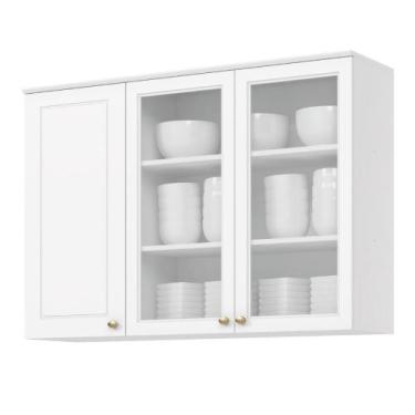Imagem de Armário de Cozinha Aéreo 120cm com Vidro Sophia Henn, Branco Fosco