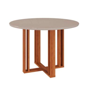 Imagem de Mesa de Jantar Redonda com Tampo de Vidro Flora Cinamomo e Off White 109 cm