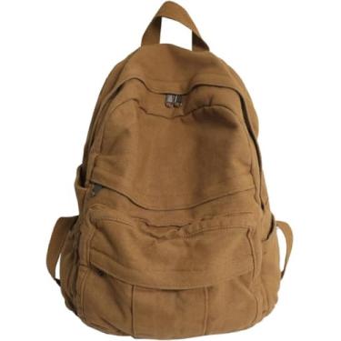 Imagem de Mochila Escolar Casual Menina Tecido Mochila Escolar Faculdade Studet Vitage Wome Mochila Cavas Feminino Laptop Bolsa Viagem Las, Khaki, L32cmW13cmH34cm
