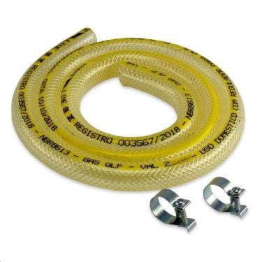 Imagem de Kit Mangueira Gás 1 Metros Botijão Fogão Glp + Braçadeiras P/ Instalaç