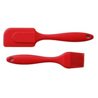 Imagem de Kit Espátula e Pincel de Silicone Cabo Poliuretano Confeitaria Cozinha Bolo Torta Cores Selecionáveis 200 Graus (Vermelho)