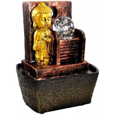 Imagem de Fonte De água Cascata Buda Dourado Em Resina Bivolt