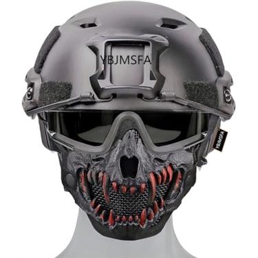 Imagem de Capacete Tático Airsoft Rápido Tipo Pj E Meia Máscara De Crânio Dobrável Para Paintball Militar Ao Ar Livre Cs Jogo De Tiro, bk, Suitable for head circumference 54~63 cm