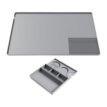 Imagem de YWJLQH Tapete de silicone para cafeteria, caixa de ferramentas destacável e multifuncional de 60x40 cm para de cozinha, sob máquina de café expresso, Cinza