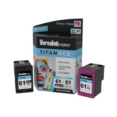 Imagem de VersaInk - Cartucho de tinta Nano 61 XL Titan ECO preto e tricolor, pacote com 2 unidades de substituição de HP 61 e 61 XL, funciona com HP Deskjet 3510, 1010, 3050, 3050A, 3000, 1000, 2540, Envy 5530