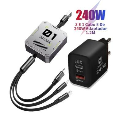Imagem de KIT Cabo De Tipo C Carregamento Rápido Retrátil Turbo 3 em 1 Micro USB