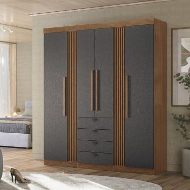 Imagem de Guarda-roupa 4 Portas 4 Gavetas Mdp Aurora Jatobá/ Grafitte