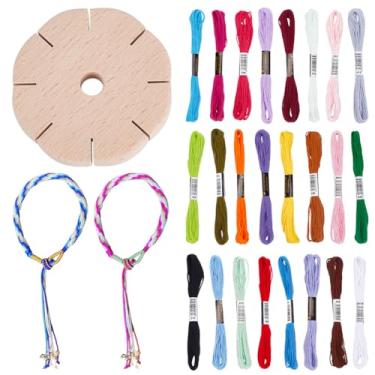 Imagem de WEBEEDY Kit de fabricação de pulseiras de tear com disco Kumi redondo de madeira e linhas de bordado para adultos, kit de iniciante Kumihimo japonês para trançar, suprimentos para iniciantes para