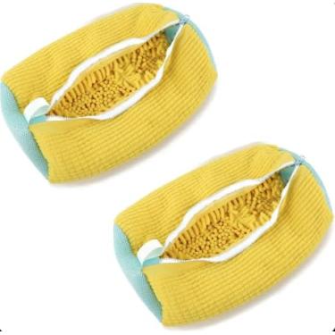 Imagem de Sacos de lavanderia de malha reutilizáveis para lavadora e secadora, amarelo, pacote com 2, sacos de proteção para máquina de lavar roupa para tênis e delicados