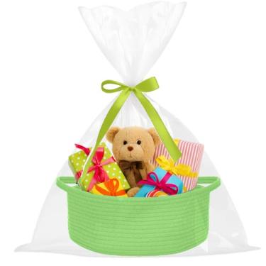 Imagem de ShellKingdom Cesta de armazenamento com alças, cesta de presente vazia com sacos de presente e fita, cestas pequenas para casa, organizador de armazenamento de berçário, 30 x 20 x 12 cm, verde