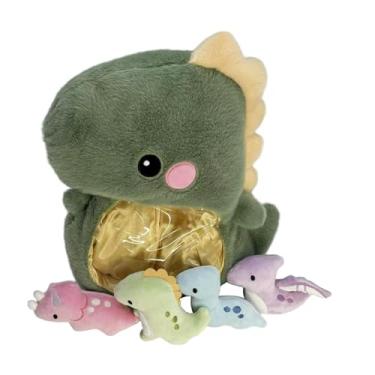 Imagem de simhoa Conjunto de brinquedos de pelúcia de dinossauro de desenho animado, presente de aniversário, artesanato infantil adorável, carro colecionável leve,