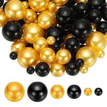 Imagem de PATIKIL Contas de pérolas falsas de 8/14/20 mm, 150 peças, enchimento de vaso, contas redondas para festa, aniversário, casamento, decoração de mesa, caixa de presente, preto/dourado