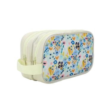 Imagem de Bioworld Kit de cosméticos de higiene pessoal, Compartimento duplo com estampa floral, OSFA