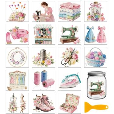 Imagem de GLOBLELAND Kit de costura vintage com 18 folhas para máquina de costura à prova d'água UV DTF adesivos de transferência de roupas 9,98 x 9,08 cm para copo de água, garrafa de vidro, vaso de artesanato