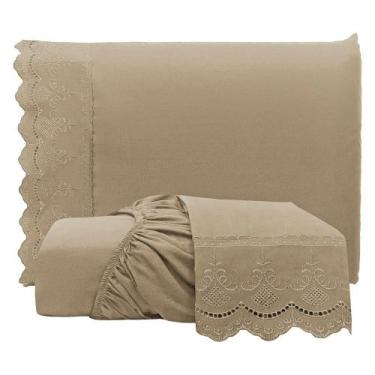 Imagem de Jogo de Lençol King Bordado Ingles Micropercal 300 Fios Toque de Algod