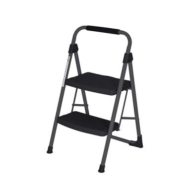 Imagem de DEZEX Escada de degrau dobrável com 2 degraus, escada com pega, banqueta para adultos, ergonômica, dobrável, banqueta dobrável de 2 degraus com pedal antiderrapante, multiuso para uso doméstico e