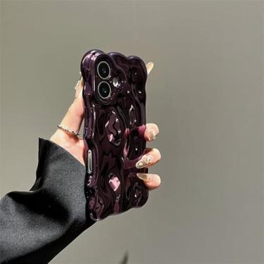 Imagem de Capa de celular brilhante com revestimento em bolhas 3D Curved Waves para iPhone 16, 15 Plus, 14, 13, 12 Pro Max 11, à prova de choque, macia e brilhante, com revestimento roxo, para iPhone 14 Pro Ma