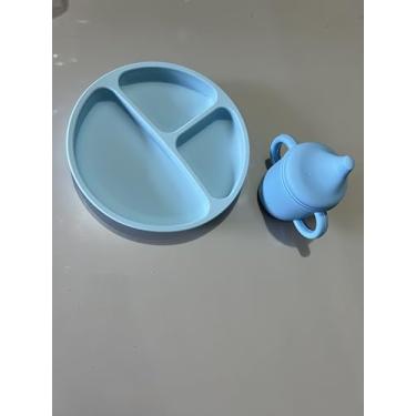Imagem de Conjunto Infantil de Prato Dividido e Copo com Alça, Silicone, Azul