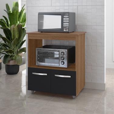 Imagem de Armário Balcão Multiuso para Cozinha Micro-ondas e Forno Angela 02 Portas Savana Preto Moblis