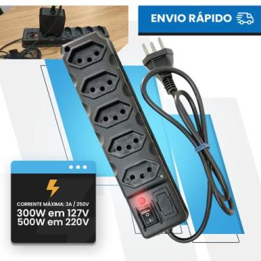 Imagem de Régua Extensão Elétrica 1m 5 Tomadas tripolar 10 Amperes fusível Botão