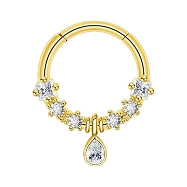 Imagem de YOFANST Septum Clicker Anel de segmento articulado de aço inoxidável 16G Opala Sol Lua Daith Cartilagem Heilx Brincos de nariz Argola, Metal, Zircônia cúbica