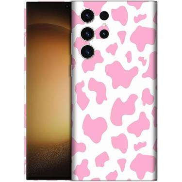 Imagem de SM CASES Capa para Samsung Galaxy S24 Ultra 5G - Pele de vaca animal impressão rosa design impresso 3D capa traseira de plástico rígido compatível com Samsung Galaxy S24 Ultra