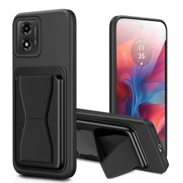 Imagem de Capa para celular Motorola Moto E14 / Moto G24 / G04 / G04S com suporte para cartão e suporte à prova de choque capa protetora de corpo inteiro para Moto E14 - preta