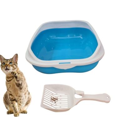 Imagem de Caixa De Areia Banheiro Higiênica Bandeja Para Pets Gatos Com Borda + 1 Pá Coletora Azul