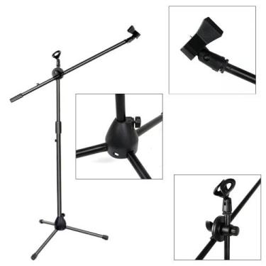 Imagem de Pedestal Suporte duplo de 2 microfone Violao e Voz Regulável - DOLPHIN