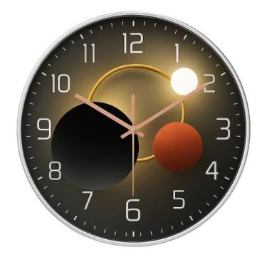Imagem de Relógio De Parede Prata Lua 30cm Silencioso Design Moderno Sala Quarto