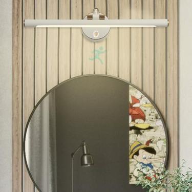 Imagem de Luzes de parede LED com sensor de movimento espelho de banheiro arandelas de parede 210° giratórias ajustáveis telescópicas dobráveis luzes de imagem para quarto e sala de estar barbeador (luz neutra