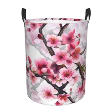 Imagem de Cesta de lavanderia em aquarela de flor de cerejeira, dobrável, impermeável, cesto de armazenamento de roupas com alças, pano Oxford, organizador de brinquedos, cesta para banheiro, lavanderia, quarto