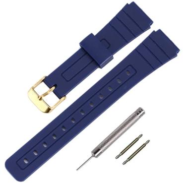 Imagem de Pulseira de relógio de TPU para Casio F-91W/F-84/F-94/F-105/F-108/A-158 para homens e mulheres (fivela dourada/azul marinho)