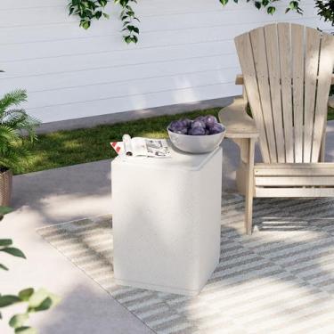 Imagem de COSIEST Mesa lateral externa de 50,8 cm, mesa de canto quadrada de concreto resistente às intempéries para pátio, pequenas mesas externas duráveis para jardim, varanda, deck, varanda e praia, branco