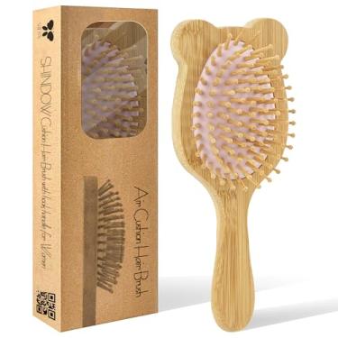 Imagem de SHIDOW Escova de cabelo de bambu para crescimento do cabelo – Escova de massagem de couro cabeludo de madeira natural com almofada de ar e design de orelha de urso, escova desembaraçadora para